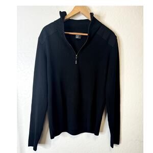 Theroy Mens Half Zip Size Medium Black Long Sleeve Wool Elbow/Shoulder Patch